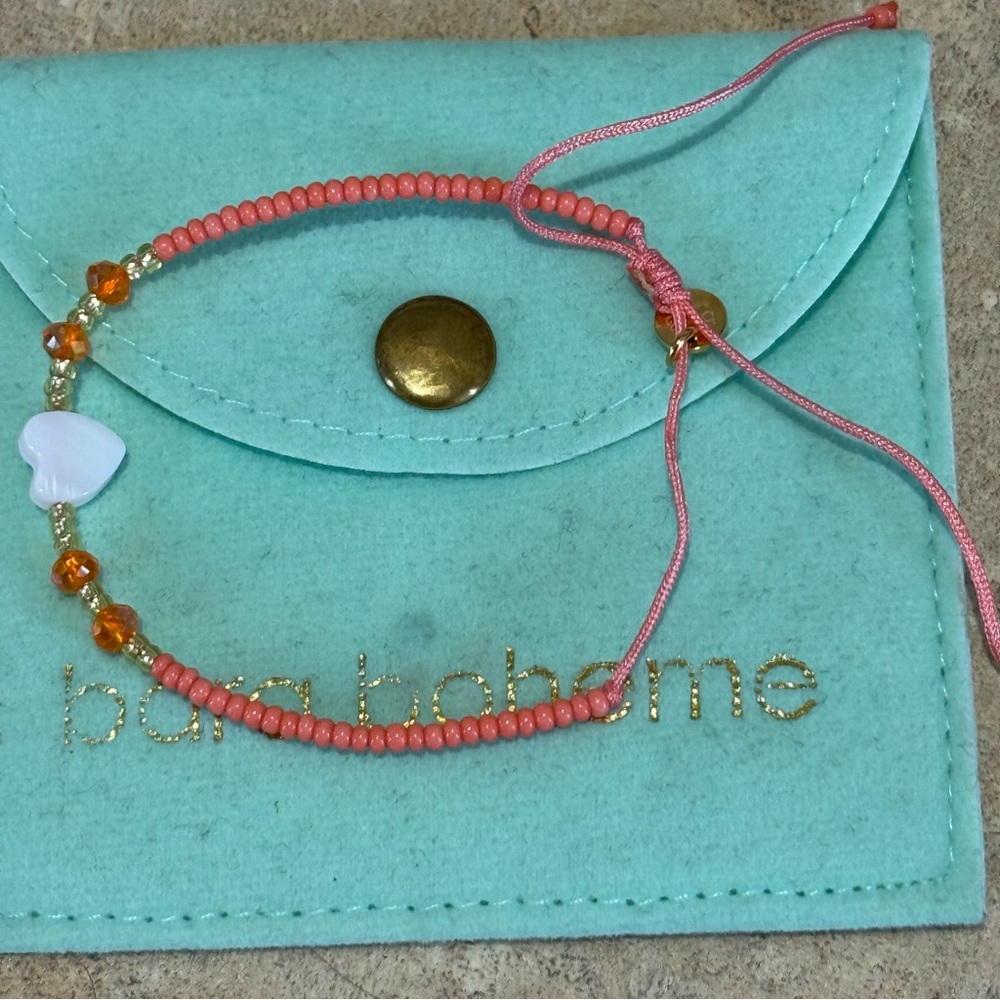 Bara Boheme Pink Beaded Adjustable Bracelet Heart Charm Cute and Elegant - Picture 7 of 7